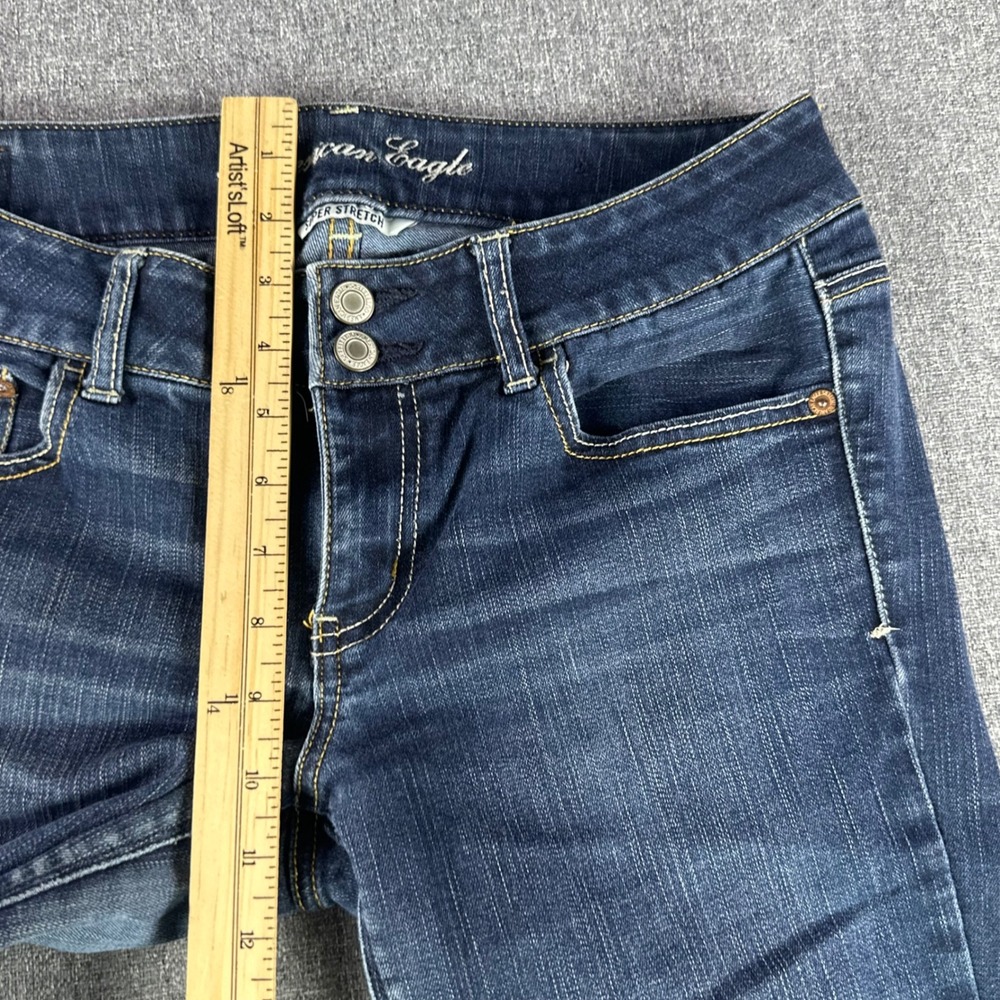 American Eagle Jeans Womens 10 Long Artist Dark Wash Super Stretch Flare - Picture 9 of 11